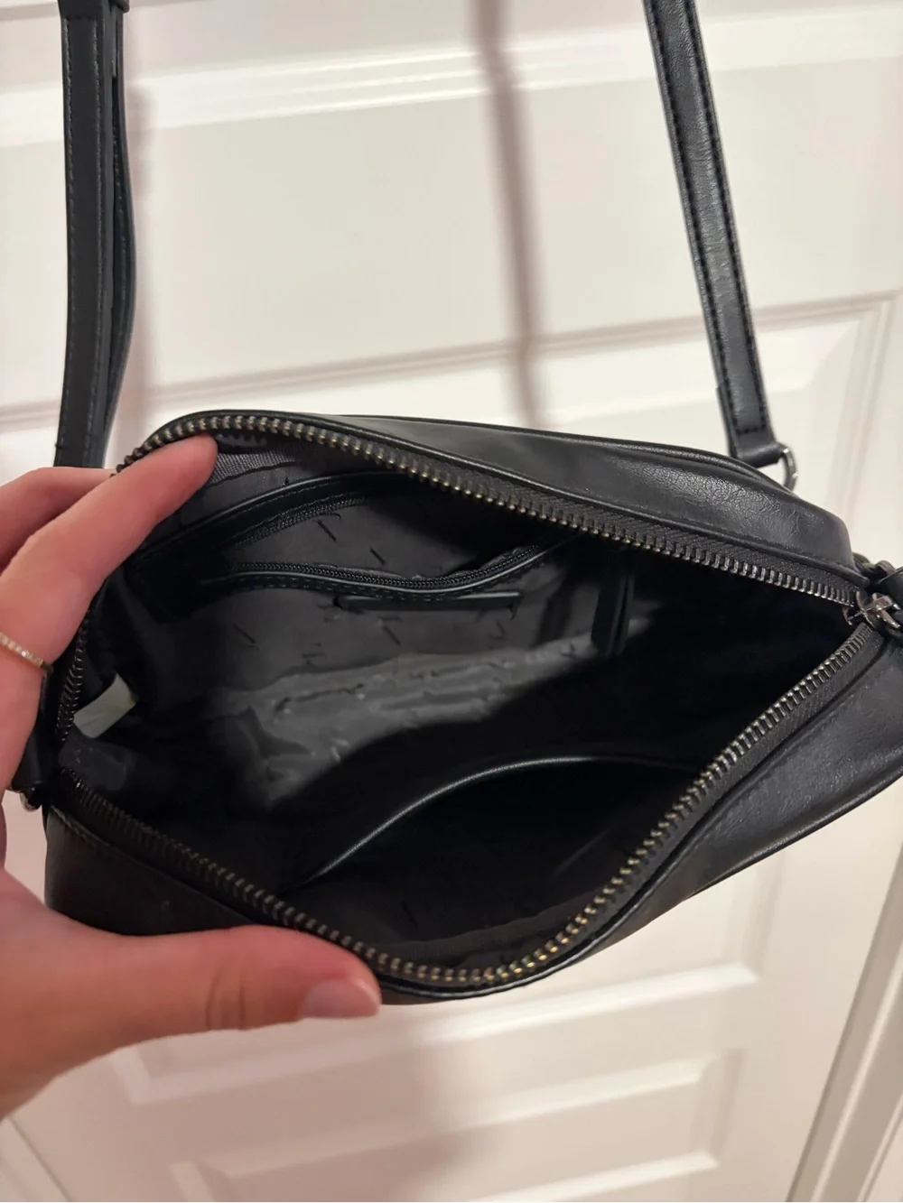 Black Leather Crossbody Bag with Adjustable Strap